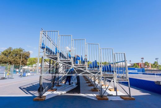 Montage des tribunes du French Riviera Open à l&#8217;academy Mouratoglou