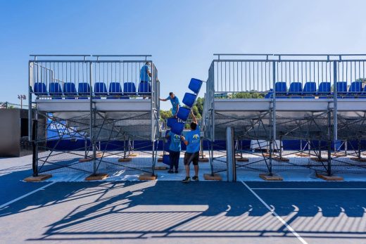 Montage des tribunes du French Riviera Open à l&#8217;academy Mouratoglou
